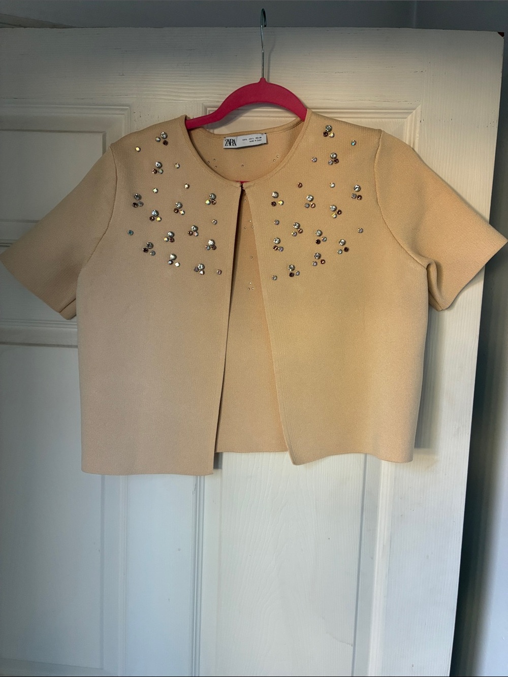 ZARA Cream beaded short-sleeve cropped jacket